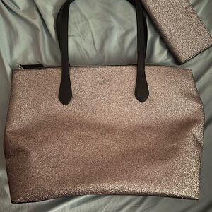 Sparkle Tote Bag with Wallet - Metallic Blue